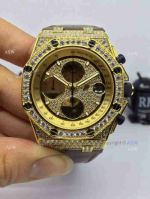 Swiss Clone Audemars Piguet Royal Oak Offshore Chronograph Yellow Gold Iced Out 